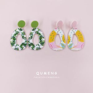 Unique Design Spring Summer Colorful Plant Wave Point Printing Acrylic Geometric Earrings Lady Hawaiian Jewelry Wholesale Dangle & Chandelie