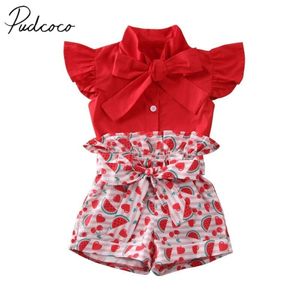 Abbigliamento estivo per bambini 1 6T Bambino Kid Girl Camicia rossa solida Top Anguria Pantaloni corti Outfit Abbigliamento 2 pezzi Set Prendisole 220620