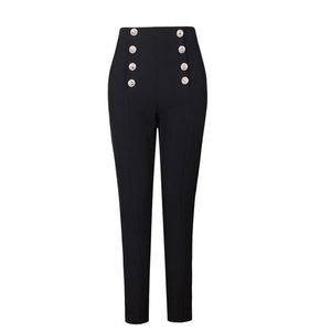 Hot Selling Popular Style Elegant Women Solid Color Black White Buttons Slim Pencii Pants All-Match Ankle-Length Capris 201112