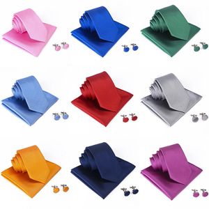 Mens Cufflinks Cravat Tie Set Fashion Wedding Ties For Men Hanky Necktie Gifts Dress Party Accessories Jacquard