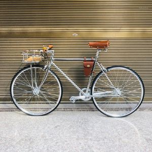 Vintage 700C Single Speed Fixie Bike Frame with Basket in Silver