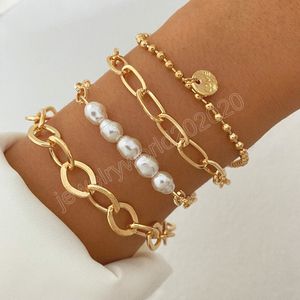 Modekedjelarmband set boho tjock guldfärg charm armband armband för kvinnliga gåvor trendiga smycken