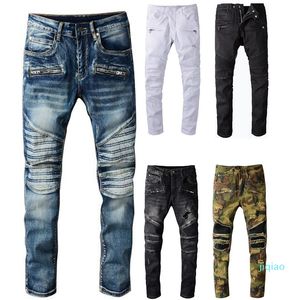 2022 Men Jeans Jeans Novo estilista de moda masculina jeans preto Blue Ripped destruído Slim Slim Fit Hop Calça com buracos para homens