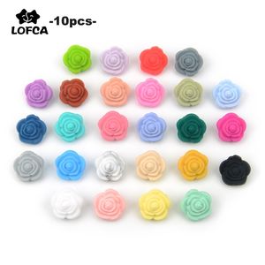 LOFCA 10pcs Double Face Silicone Flower Beads Rose Teething Charm Teether Baby Chewing Necklace Soft Chewable Gift Toy 220726