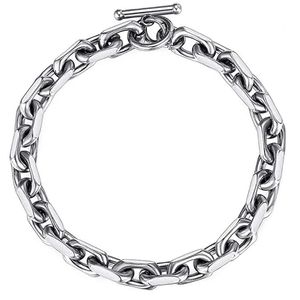 Classic Stainless Steel Toggle Buckle Oval Rolo Cable Link Bracelet Chain For Women Mens 9mm 8-9 Inch Silver