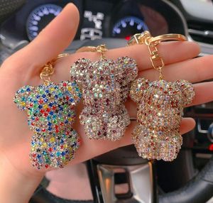 Moda Diamante Bear Chaveiros Dos Desenhos Animados Boneca Pingente Criativo Presente High-End Bears Acessórios Carro Keychain para Mulheres Meninas Festa Favor