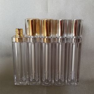 8ml square shape transparent lip gloss/color cream tube lip balm tube or lip stick with gold/silver top plastic stopper inside T200819