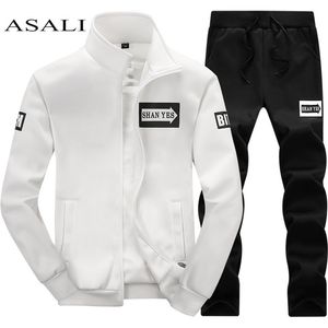 Mens conjunto zíper outono sportswear tracksuit casual masculino 2020 casaco de moletom frigideira moletoneshipship masculino lj201125