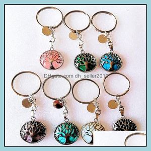 Keychains Tree Of Life Reiki Healing Natural Stone Chakra Amethyst Pink Rose Crystal Key Rings Women Men Jewelr Dhseller2010 Dhkpw