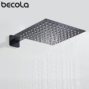 BECOLA BLACK Chrome Square Rain Głowica prysznicowa Ultrathin 2 mm 9 cali 10 cali wybór pułapu na ścianie łazienki montowane ramię prysznicowe 201105