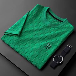 European high-end personalized jacquard Plaid knitted T-shirt men's short sleeve slim fit fashion luxury men's top summer