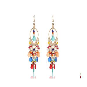 Dangle Chandelier Bohemian Fashion Jewelry for Women Retro Kolczyki ręcznie robione z żywicy kolorów frędzl