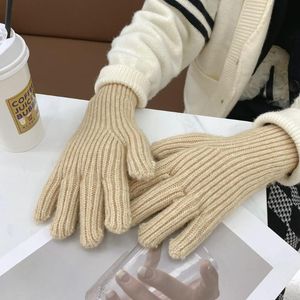 Fem fingrarhandskar håller varma vinter ull utomhus kör stickade mantens pekskärm fullfinger mode tillbehör