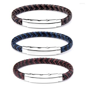 Pulseiras de charme chanfar pulseira de couro genuíno para homens azul marrom corda macho machado aço inoxidável