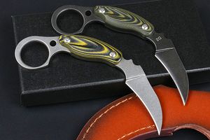 Oferta specjalna M6654 Stałe ostrze Karambit Nóż D2 czarne/białe kamienne łopatki pełne tang g10 rączka noża pazurów ze skórzaną osłoną