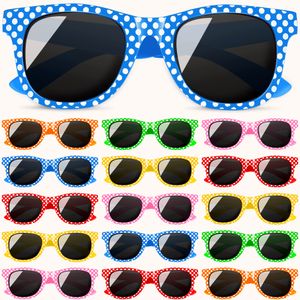 Okulary przeciwsłoneczne dla dzieci ramki dla dzieci Bk Party dobrodziejstw Retro Polka Dot dla chłopców i dziewcząt Neon z ochroną Uv400 urodziny Graduation Po amaYd