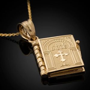 Anhänger Halsketten Religion Frauen Halskette Gold Farbe Öffnende Heilige Bibel Buch Christliches Judentum Katholizismus Orthodoxer SchmuckAnhänger