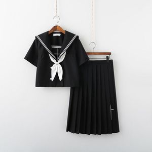 Kleidungssets Schwarze Schuluniform JK Matrosenanzug Anime Cosplay Kostüm Top Faltenrock Kurze Langarm Japanische High GirlsClothing