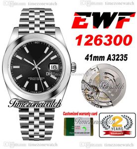 EWF 41 126300 A3235 Automatiska Mens Watch Polished Bezel Black Dial Stick Markörer JubileSeel Armband med samma seriekort Super Edition TimeZoneWatch A1