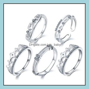 Pierścienie zespołowe Zestaw pierścienia biżuterii Sier Cz Diamond Crown Finger for Woman Girl 5pcs/Set Hurtowe dostawa 2021 O6plm