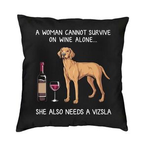 Poduszka/dekoracyjna poduszka nordycka w stylu Vizsla and Wine Cushion Cover 40x40 Velvet Dog Miłośnik rzucania na sofę kwadratową dekorację poduszki