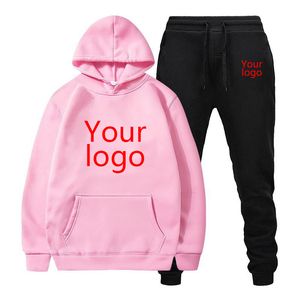 Men Women Custom Tracksuits Sport Suit Hoodies DIY Winter Sweatshirts Sets Elastic Waist Pants Casual Set 220713