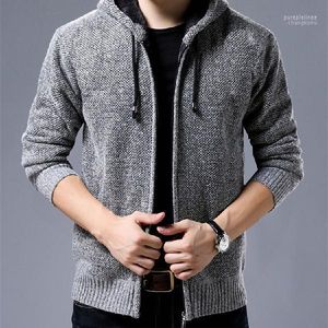 Men's Sweaters Fall And Winter Clothes Men 's Hooded Jacket Sweater Fleece Padded Zipper Cardigan Large Size Raccoon Top