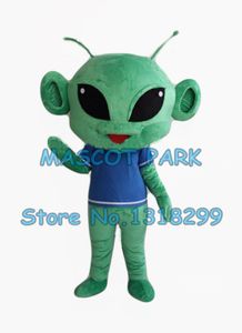 Mascote boneca traje mascote a cabeça grande verde vegetal mascote traje azul tamanho de boa qualidade ExtraterRestrial tema tema anime trajes carnaval fan
