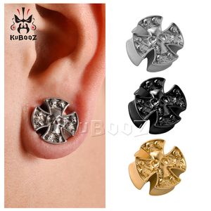 Wholesale KUBOOZ Stainless Steel Cross Skull Ear Plugs Tunnels Earring Gauges Body Piercing Jewelry Stretchers Expanders Wholesale 8mm to 25mm 42PCS