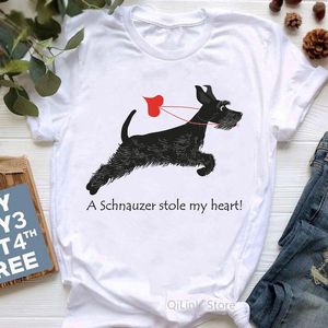 A Schnauzer Stole My Heart Funny T Shirts Women Summer White Short Sleeve Casual T-shirt Ladys Girls Top Dog Lover