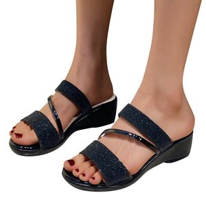 Sandals Womens Hiking Sandal For Women Ladies Wedges High Heel Fish Mouth Casual Bohemian Beach Shoes Rhinestone SlippersSandals