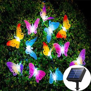 Strings LED 20/12leds Solar Butterfly Fiber Optic String Light Ghirlanda impermeabile per matrimonio Festa di Natale Festa Yard Patio DecorLED