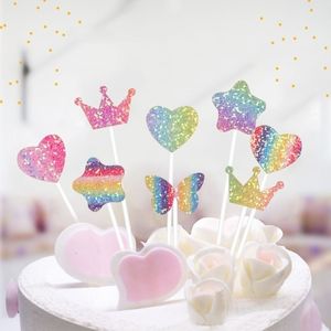 5pcs Party Cake Decor Rainbow Heart Flash Stars Butterfly Topper Cupcake de aniversário para decoração do chá de bebê Y200618