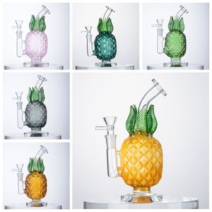 Pineapple Glass Bong Hookahs Water Recycler Bubbler 5mm Thick Yellow Bongs Smoking Pipe Green Pipes Perc Dab Rigs Wax Rig Hookah With Bowl 14mm Female Joint