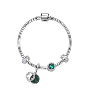 925 Sterling Silver Charm Bead Fit European Pandora Bracelets Four Leave Clover Green Crystal wisiorek dla kobiet