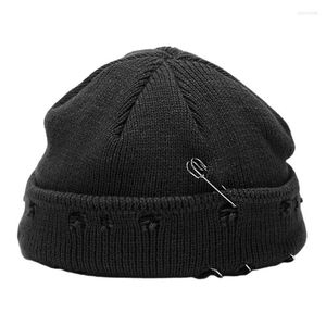 Beanie/Skull Caps Winter Knit Beanie Hat with Pins O-Ring Ejressed Hole Cuffed Melon Skullbeanie/Skull Chur22
