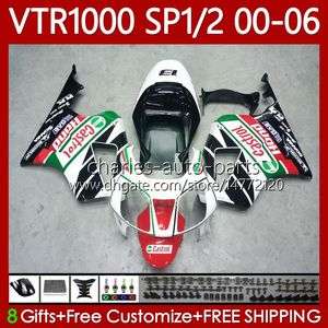 Kropps kit för Honda VTR1000 RTV1000 RC51 00 01 02 03 04 05 06 Grön vit röd karosseri 123no.53 VTR 1000 SP1 SP2 2000 2001 2002 2003 2004 2005 2006 VTR-1000 2000-2006 Fairing