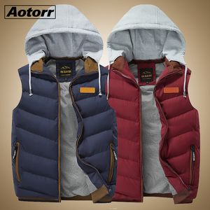 Men Jackets Sleeveless Winter Mens Warm Down Hooded Vest Male Cotton Thick Warm Waistcoat Fleece Thermal Soft Vests Men 201104