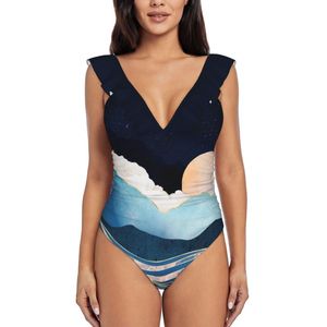 Kobiety gwiazdka kąpielowa Morze Sexy One Piece Swimsuit Kobiet Monokini Ruffle Bathing Suit Plaży Stars Stars Niebiański księżyc Ocean Seawomen's
