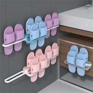 1 Change 4 Self Adhesive Shelf Folding Holder Rack Wall Mounted Slipper Hanger Hanging Hook Bathroom Shoes Organizer 220611