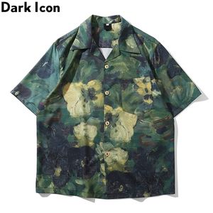 Темный значок ручной краской полные печатные гавайские рубашки мужчины летняя улица мужская рубашка 220401