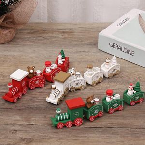 Party Decoration Sections 4 Colors Wooden Painted Christmas Train Home Children'S Toys Year Gifts 2022 Mold ChristmasParty