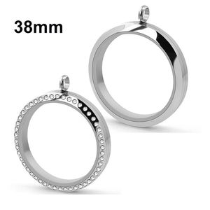 Pendant Necklaces 38mm Floating Charms Locket Necklace For Women Stainless Steel Glass Living Memory Round Medallion Jewelry MakingPendant