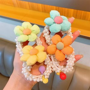 Korean Fashion kinder Bunte Stoff Blume Imitation perle Haar Seil Haar Zubehör Süße Mädchen Pferdeschwanz Kopfbedeckung