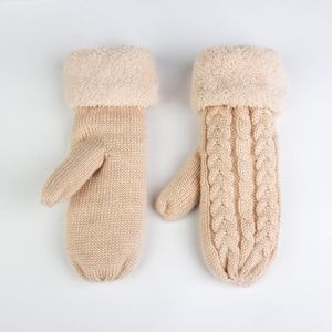 Fem fingrar handskar mode solid mohair kashmir vinter kvinnor varm tjock får ull stickade vridning vantar för damer mitaine laine femme