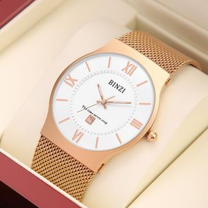 Relógios de pulso Erkek Kol Saati Top Brand Fashion Mens Watches Luxurz Quartz Watch For Men Casual Slim Mesh Aço de aço impermeável Watchwristw