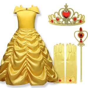 Cosplay Belle Princess Dress Girls Dresses for Beauty and the Beast Kids Festy Clothing Magic Stick Crown Children Costume 220707