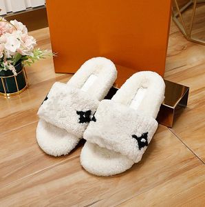 Kvinnliga män Summer tofflor Sandaler Bänkskor Stylish Casual Flat Lamb Hair Letter Printing mångsidig mjuk sula Leisure Bekväma non slip Sandaler G80708