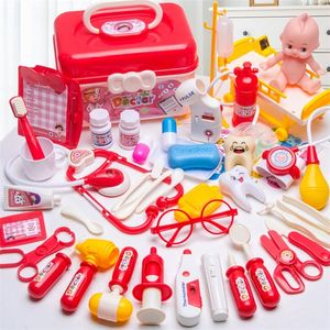 Children Pretend Play Doctor Toys Set for Girl Costume Simulation Equipment Stethoscope Kid Storage Box Gift 220420