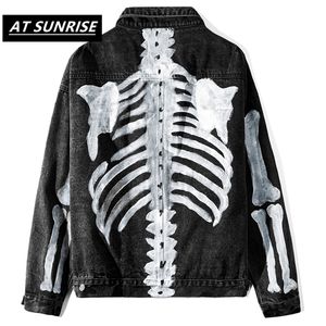 Graffiti Skeleton Bones Drukuj jeansowa kurtka streetwear Men Hip Hop Punk Rock Denim Jean Coats Fashioin Casual Jackets 201116